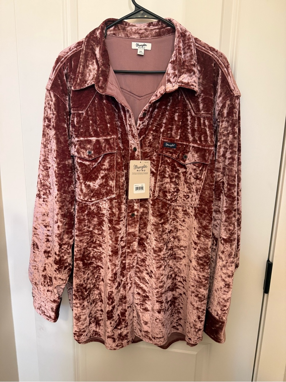 Wrangler Women’s Crushed Velvet Shirt Jacket - Dusty Rose